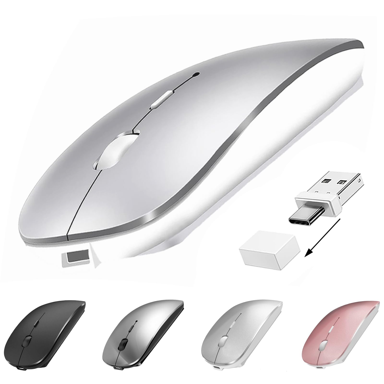 Wireless Bluetooth Mouse for MacBook Air Pro iMac Desktop Computer, Wireless USB C Rechargeable Silent Mouse for Surface Pro/Laptop/Chromebook/iPad