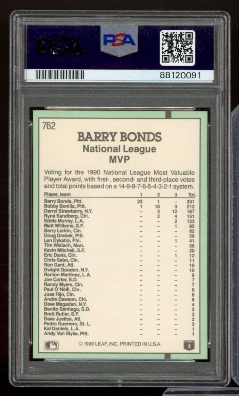 Amazon.com: Barry Bonds Card 1991 Donruss #762 PSA 9