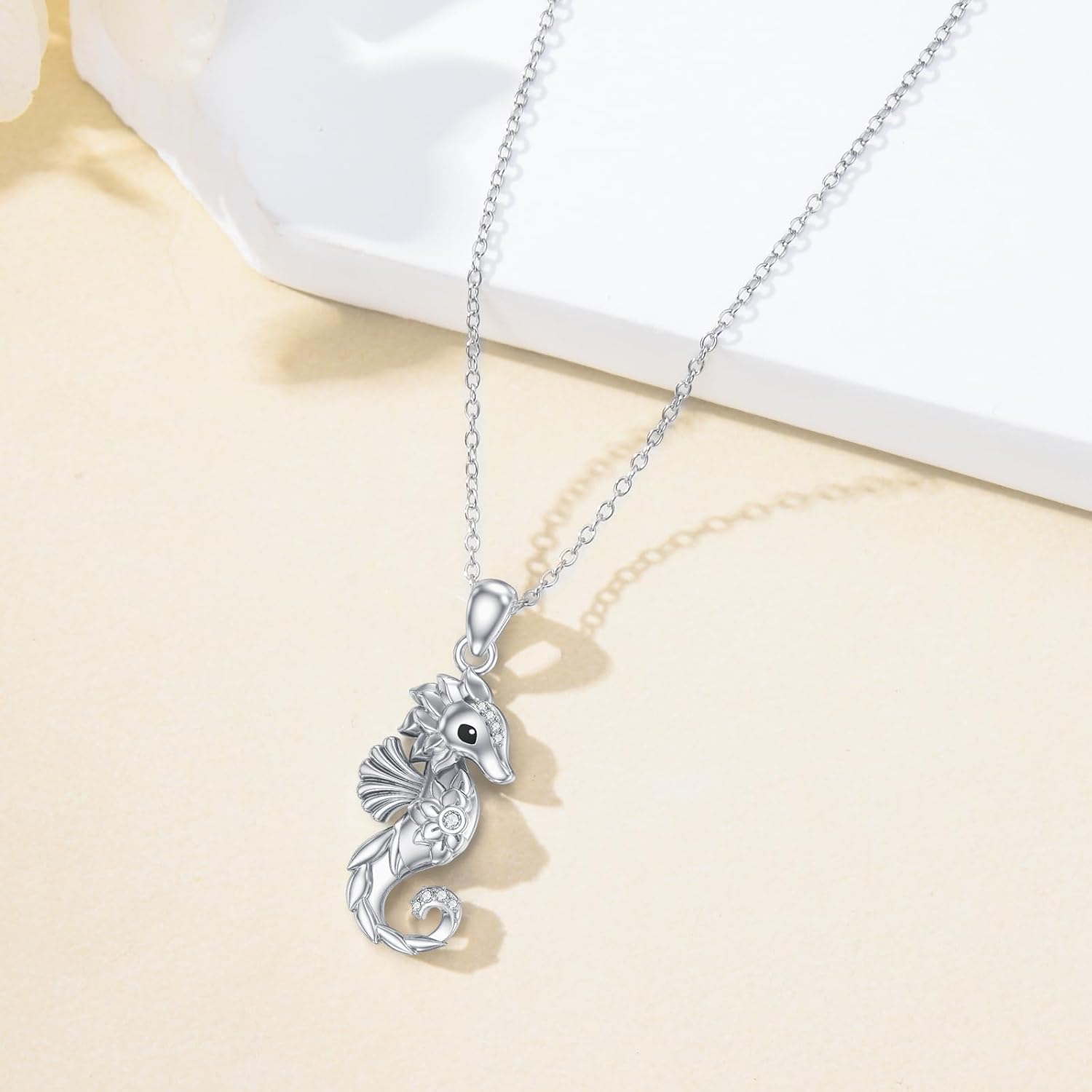 Diamond Seahorse Pendant Necklace for Women 925 Sterling Silver Lab Grown Diamond Jewelry Gifts - Image 3
