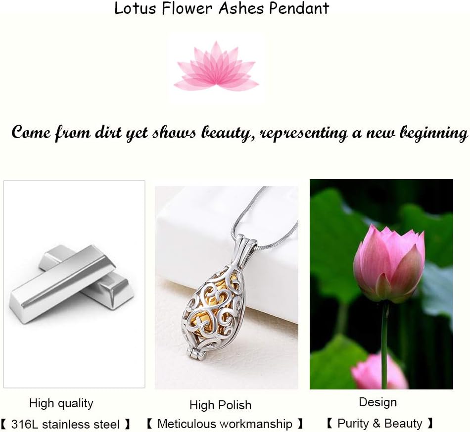 Imrsanl Cremation Jewelry for Ashes - Lotus Flower Ashes Pendant Necklace with Mini Keepsake Urn Memorial Ash Jewelry - Image 5