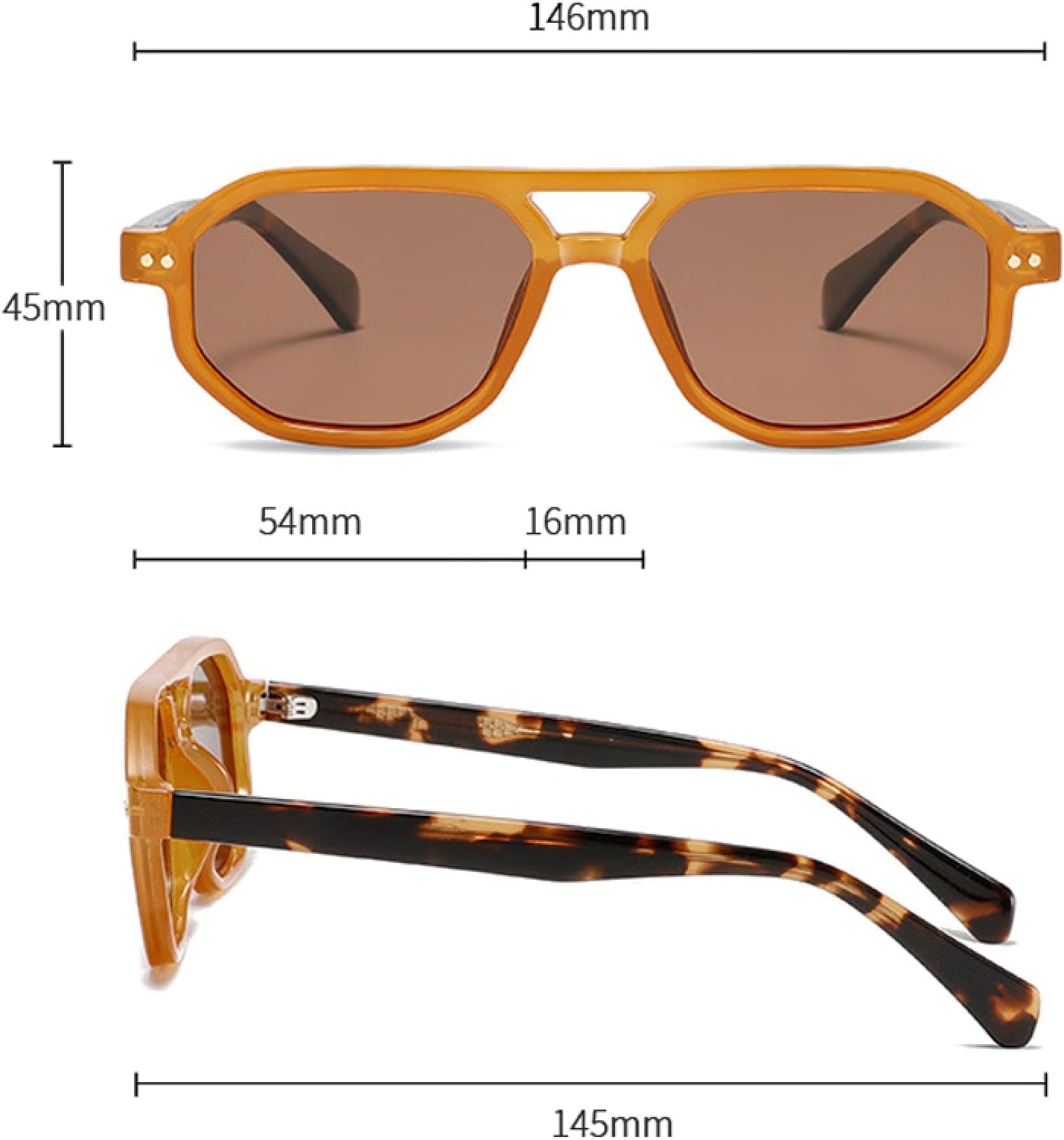 MUTYNE Retro Double Bridges Polygon Luxury Sunglasses for Women Fashion Gradient Uv400 Men Rivets