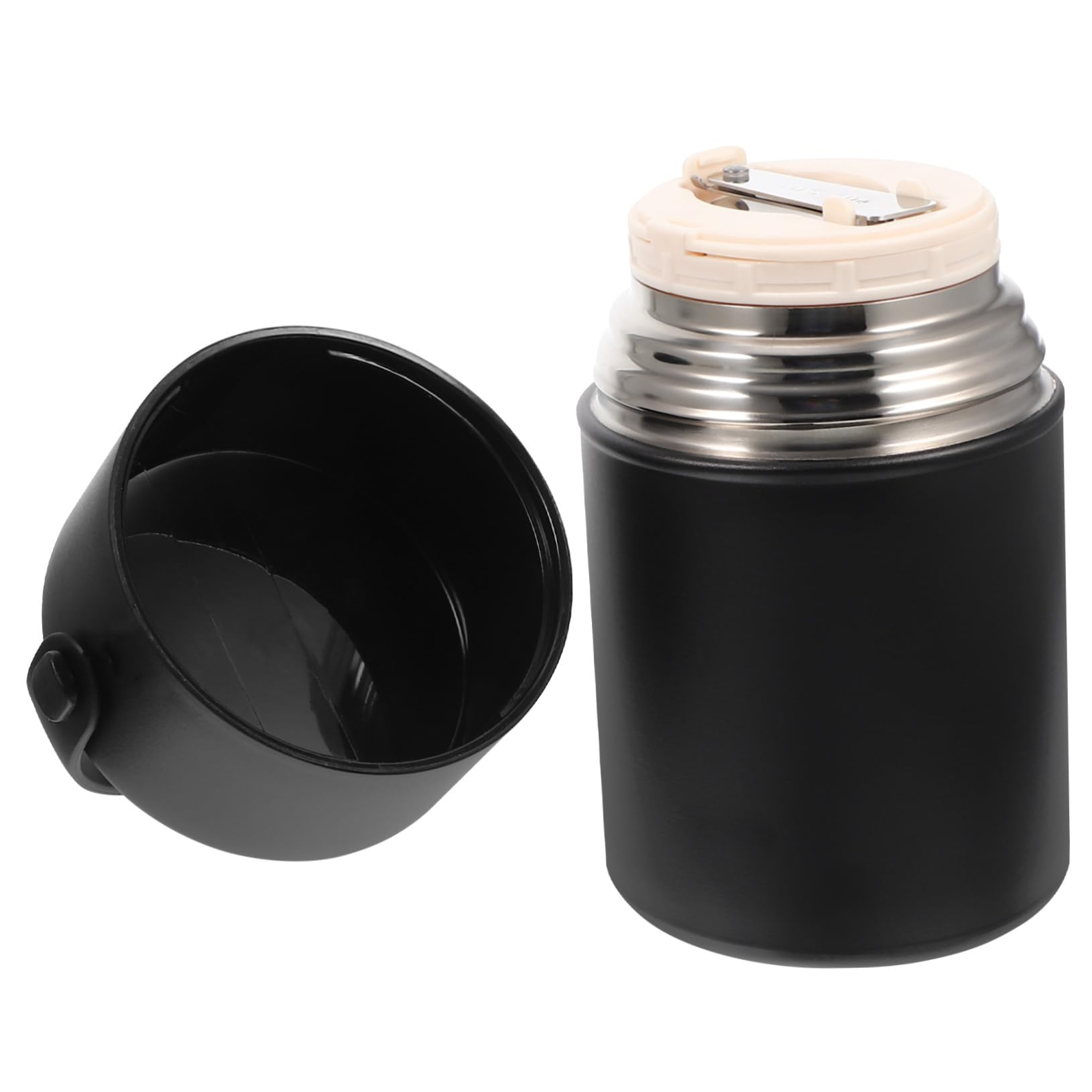 Alipis 850ml Schwarzer Edelstahl Thermobehälter für Lebensmittel | Löffel und Griff auslaufsicher Lebensmittelechter Deckel mit Dichtungsring für Outdoor Aktivitäten