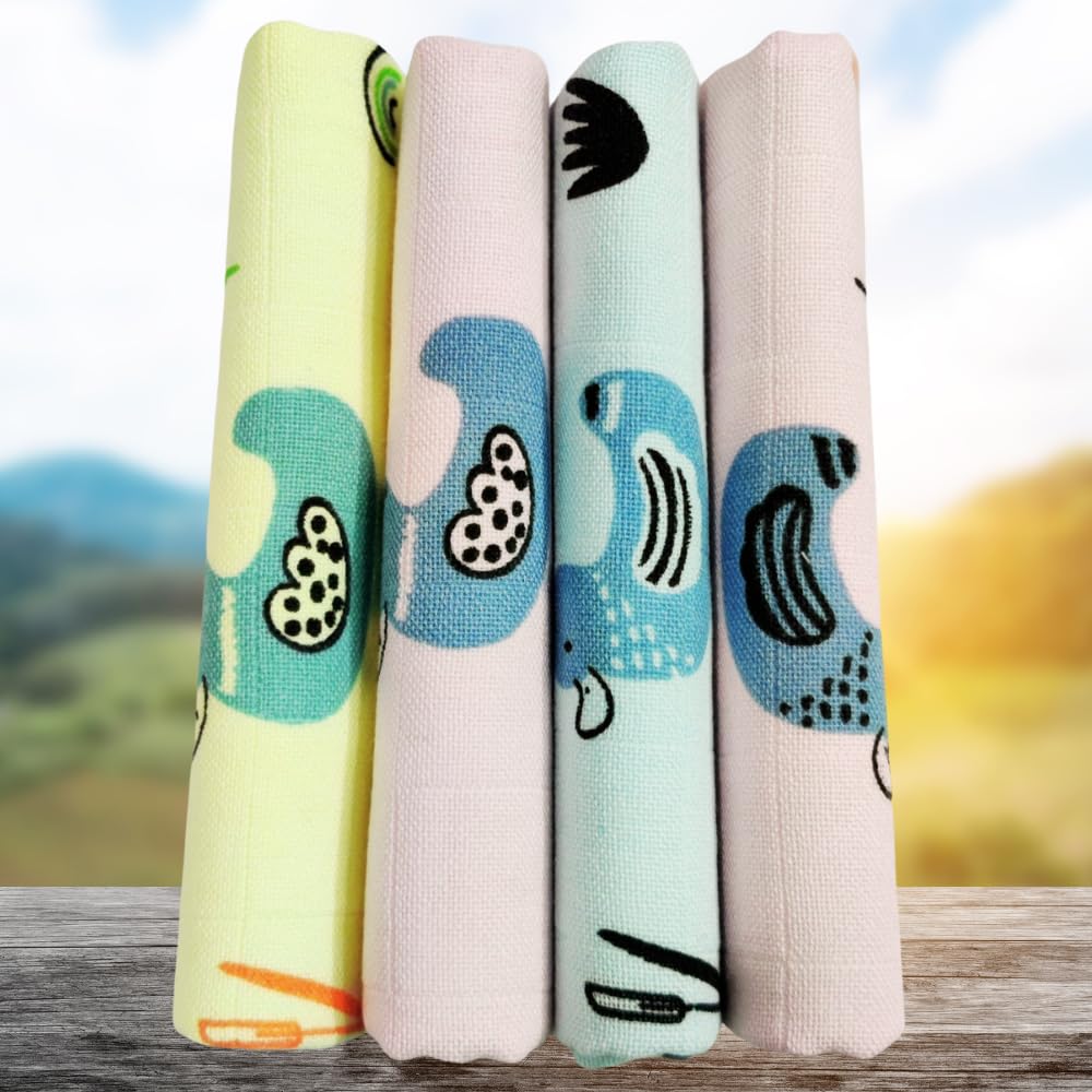 JUNO LUXE Kids Cotton Handkerchiefs, Duck Prints, 25x25 cm, Pack of 4, Multi-Colour 3