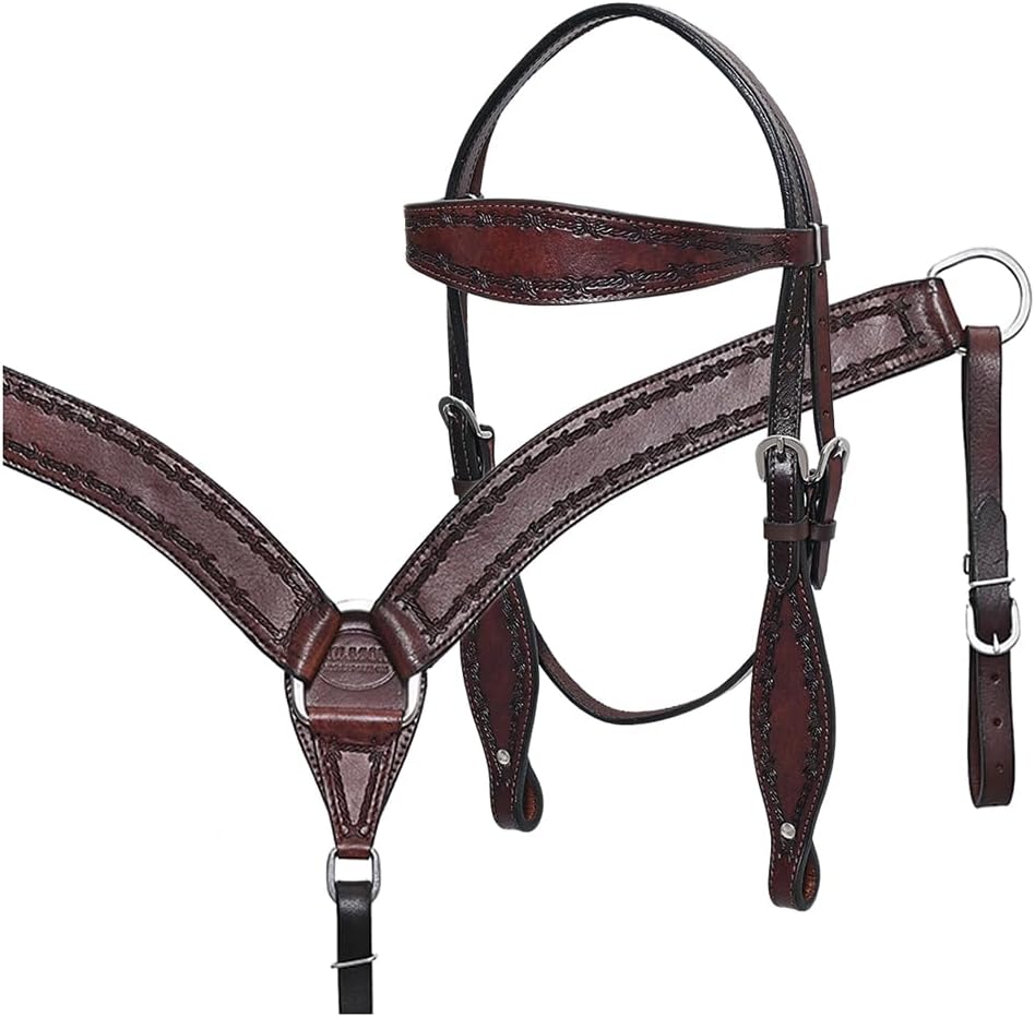 HILASON Western Horse Headstall Breast Collar Set Tack Genuine American Leather | for Horses Headstalls