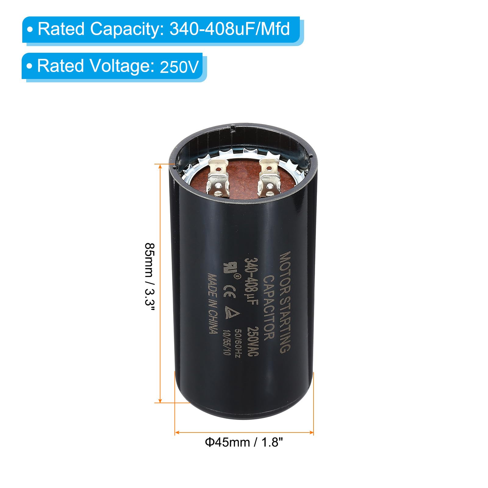 PATIKIL Condensador De Arranque De Motor, 10 Piezas 340-408uF/Mfd 250V 50/60Hz CD60 Condensador De Funcionamiento De Motor Condensador De Redondo Para Arranque Y Funcionamiento, Negro