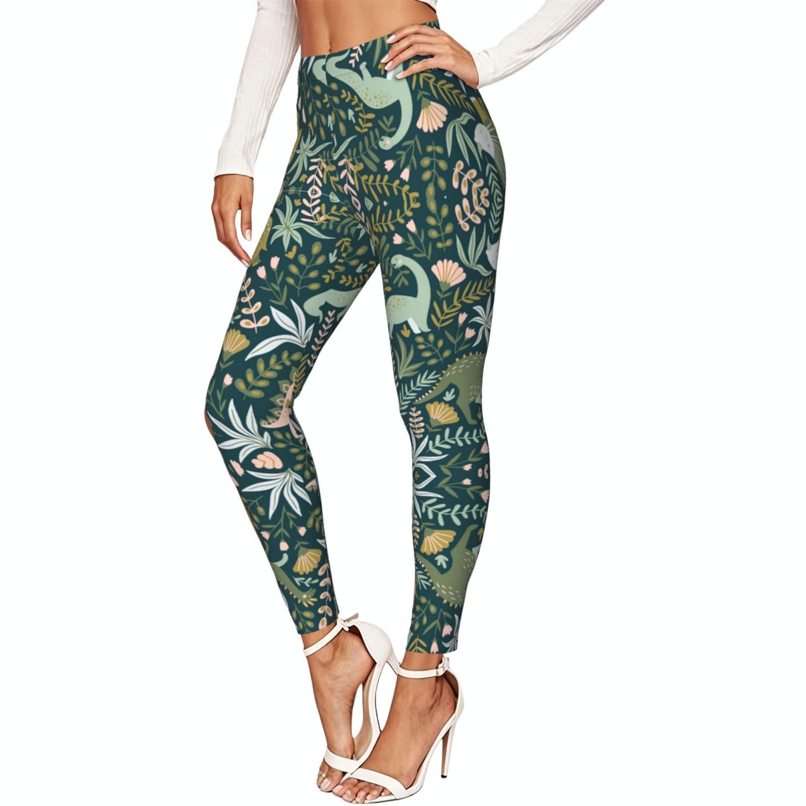 Leggings de compresión suave para mujer con estampado de dinosaurio para el gimnasio 7