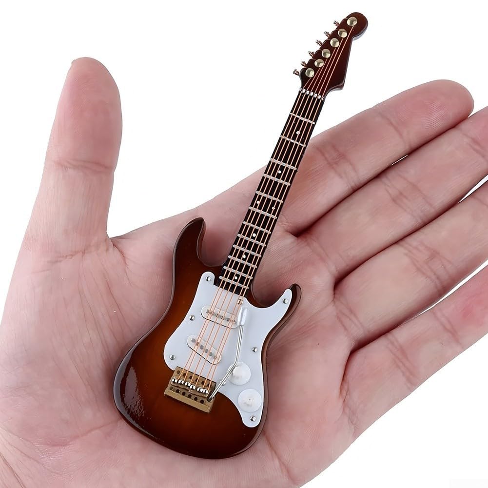 Guitare miniature en bois de 14 cm avec étui – Réplique d’instruments détaillés pour décoration de bureau – Musique rock (couleur café) - Les Beatles, Paul McCartney, John Lennon, RIngo Starr, George Harrison Guitare miniature en bois de 14 cm avec étui – Réplique d'instruments détaillés pour décoration de bureau – Musique rock (couleur café)