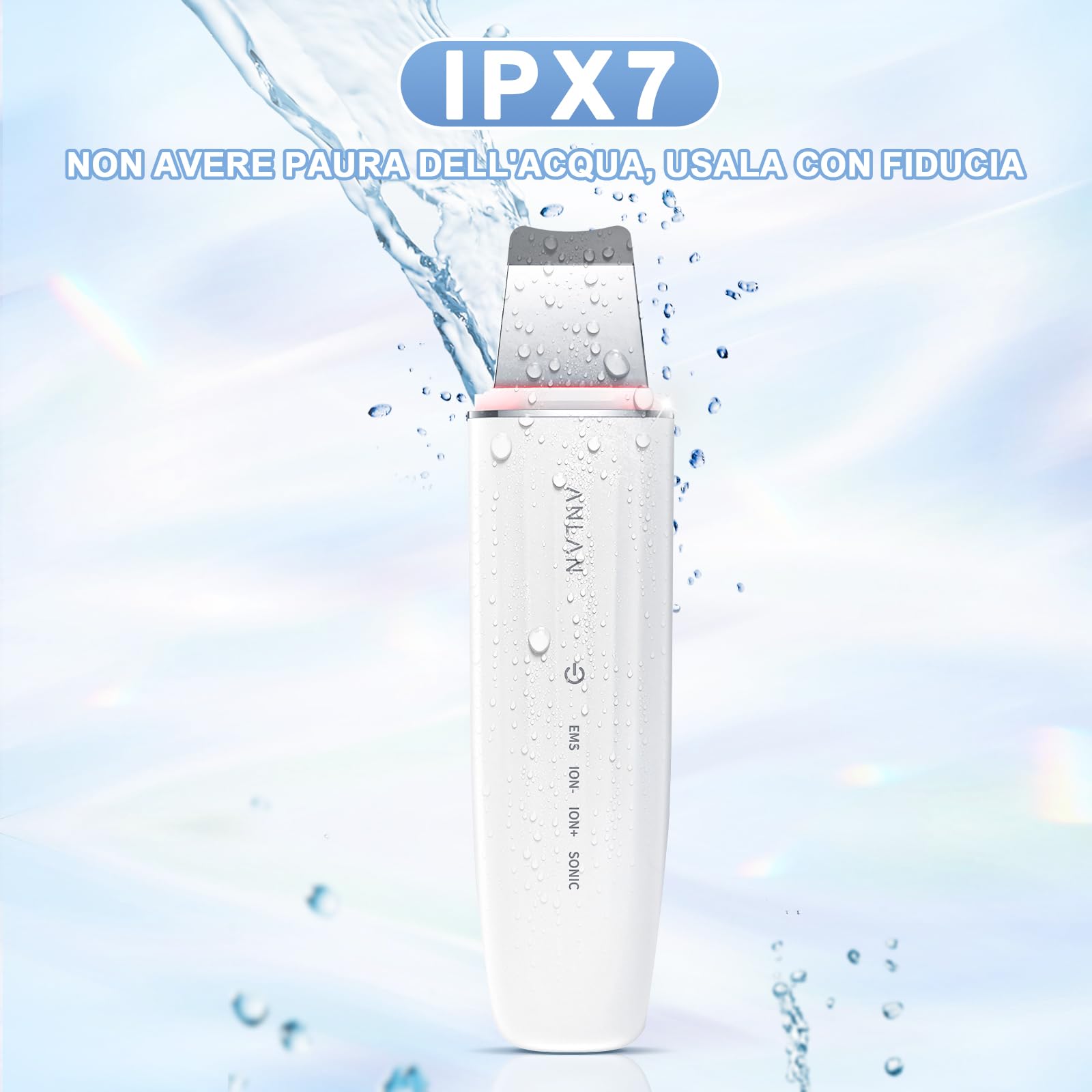 ANLAN Ultrasuoni Pulizia Viso Professionale,Facial Skin Scrubber Impermeabile a luce rossa e blu
