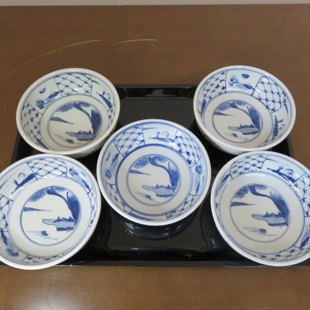 なます皿 中鉢 5脚 山水 印判 明治大正 なます皿 中鉢 5脚 山水 印判 明治大正