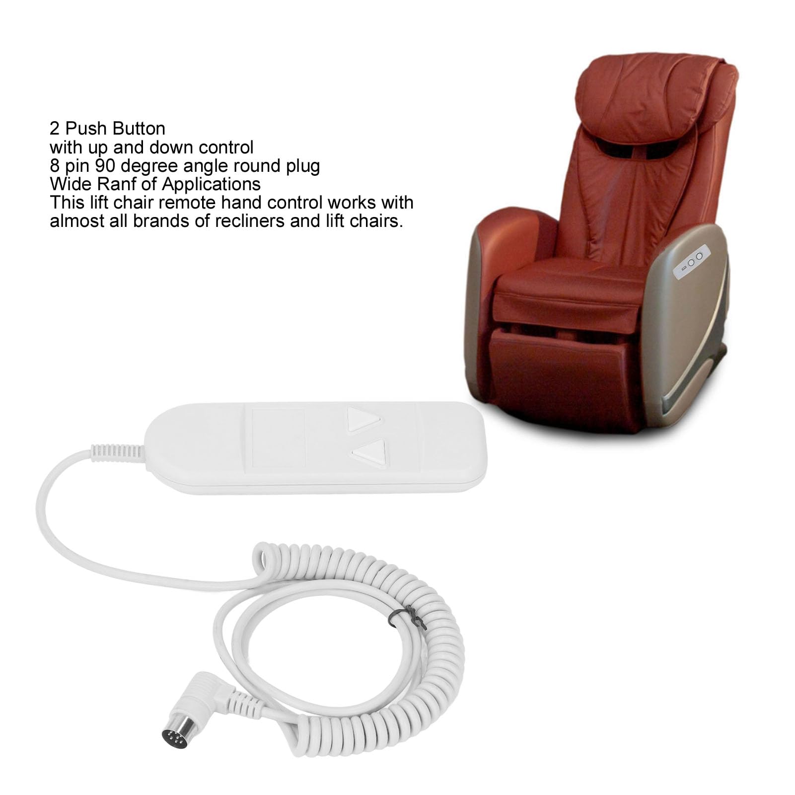 WGFOIP 8 Pin 2 Button Remote Hand Controller for Lift Chair Power Recliner, Plastic, Lightweight, Flexible, Replacement with Easy Installation, Suitable for Household Use