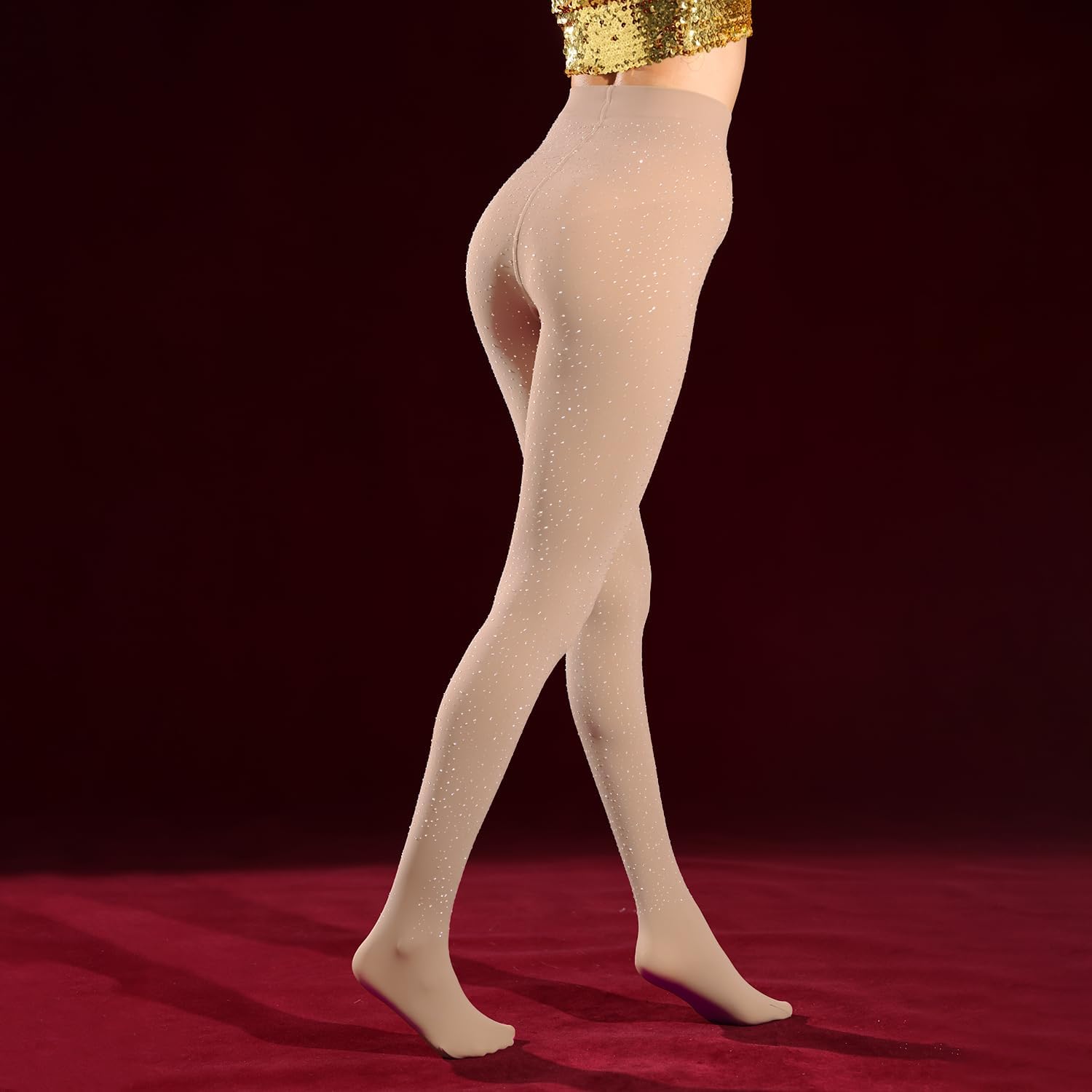 Women's Sparkle Rhinestones Tights, 80D Footed Solid Color Pantyhose with 10+ Colors - Image 3