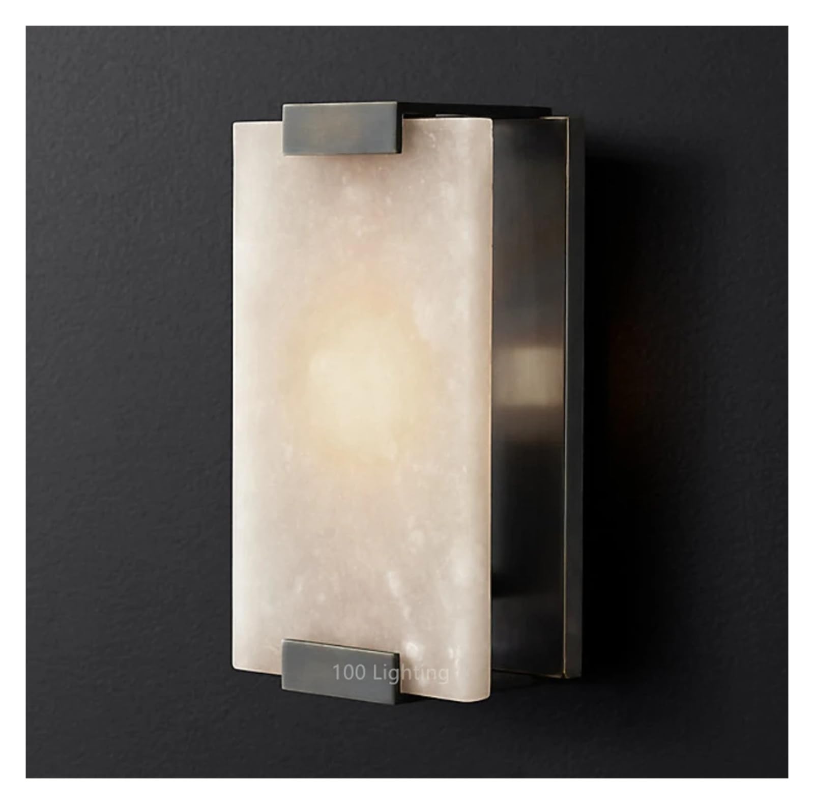 ASerZenith Rectangle Natural Marble Led Wall Lights Copper Foyer Bedside Aisle Indoor Wall Lamp Gold Black Wall Sconces,Black-L15Cm*H27Cm