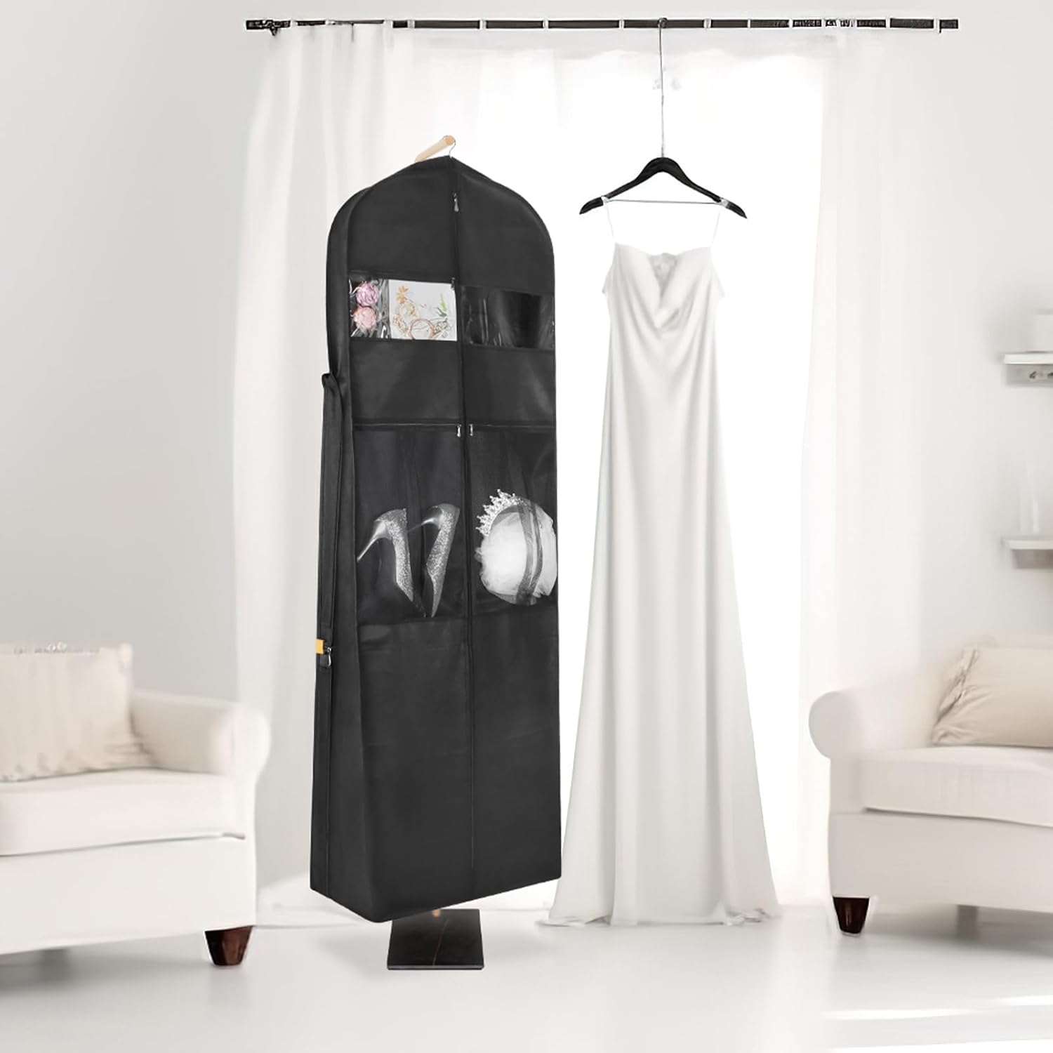 Zilink 72" Wedding Dress Garment Bag Dress Bags for Gowns Bridal Dress Travel Bag with 12”Gusseted and Accessory Pockets for Wedding Dress, Puffy Gowns [Upgraded Version]