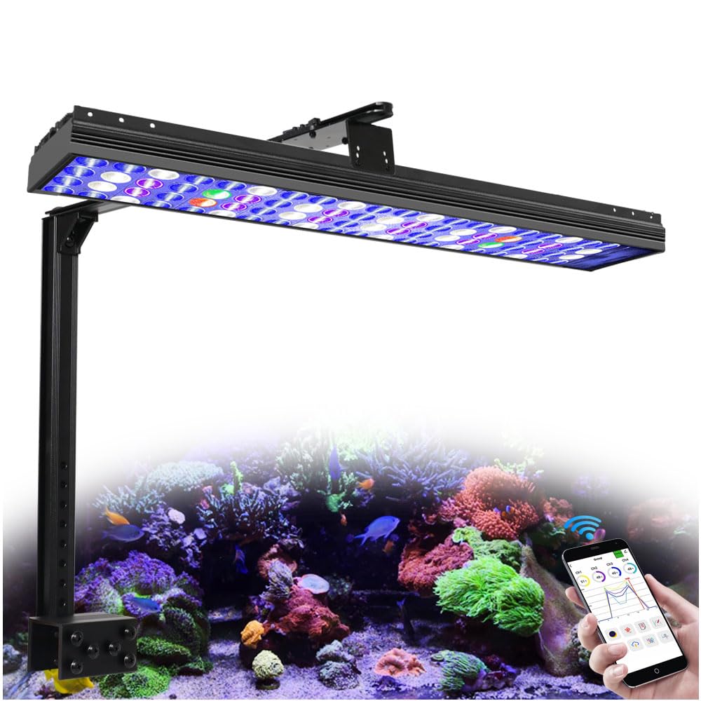 PopBloom H54 WiFi Led Aquarium Light, APP Smart Control Marine Aquarium LED Full Spectrum for Saltwater SPS/LPS Coral Fish Tanks