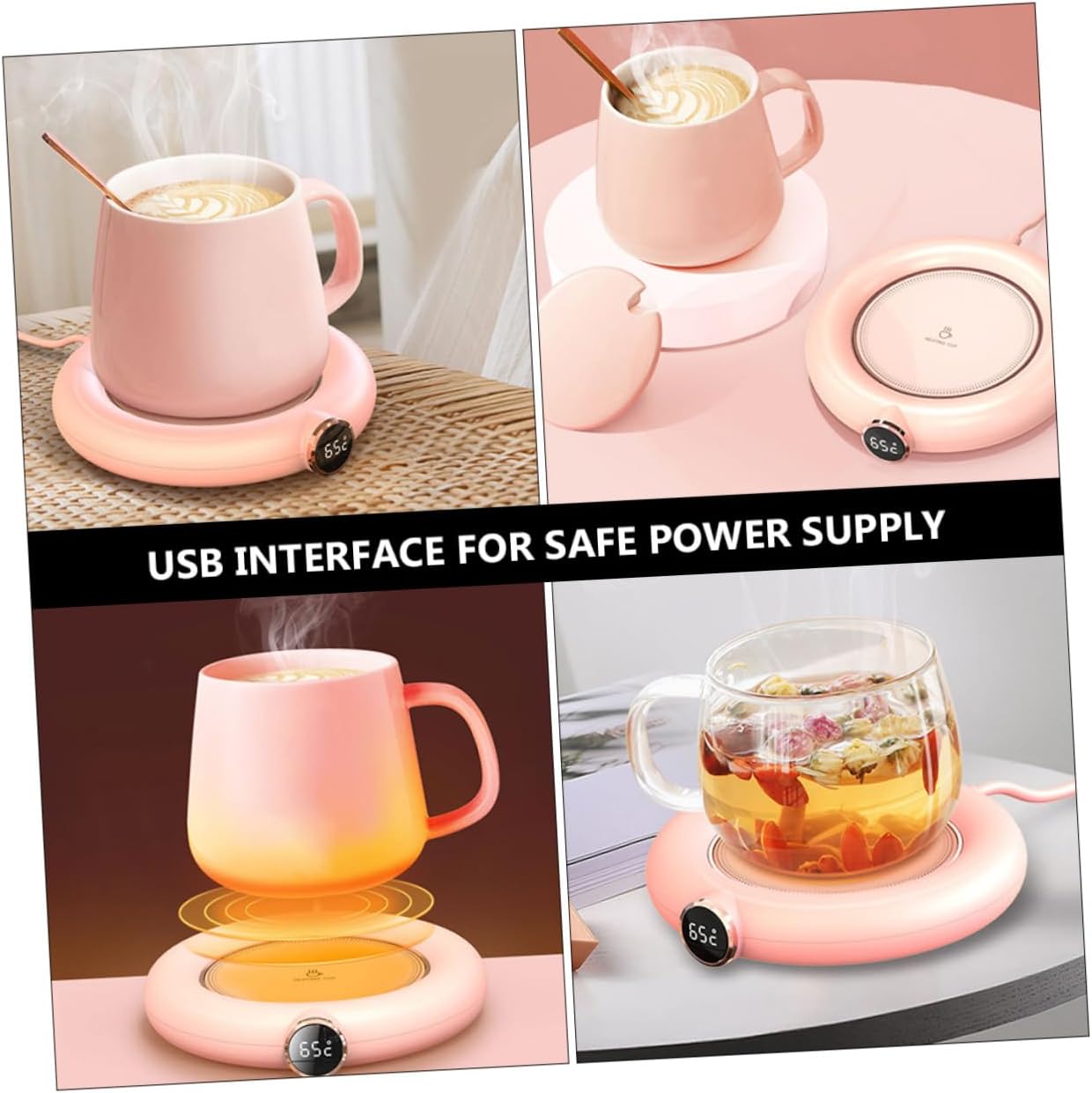 USB Charging Drink Cup Warmer Mat with Temperature Control Portable Insulation Coaster for Desk Use Heat Preservation Mug Warmer for Home Office Dorm Pink