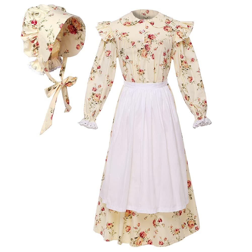 GRACEARTGRACEART Victorian Costume School Pioneer Colonial Outfit Prairie Dress 99.99% Cotton