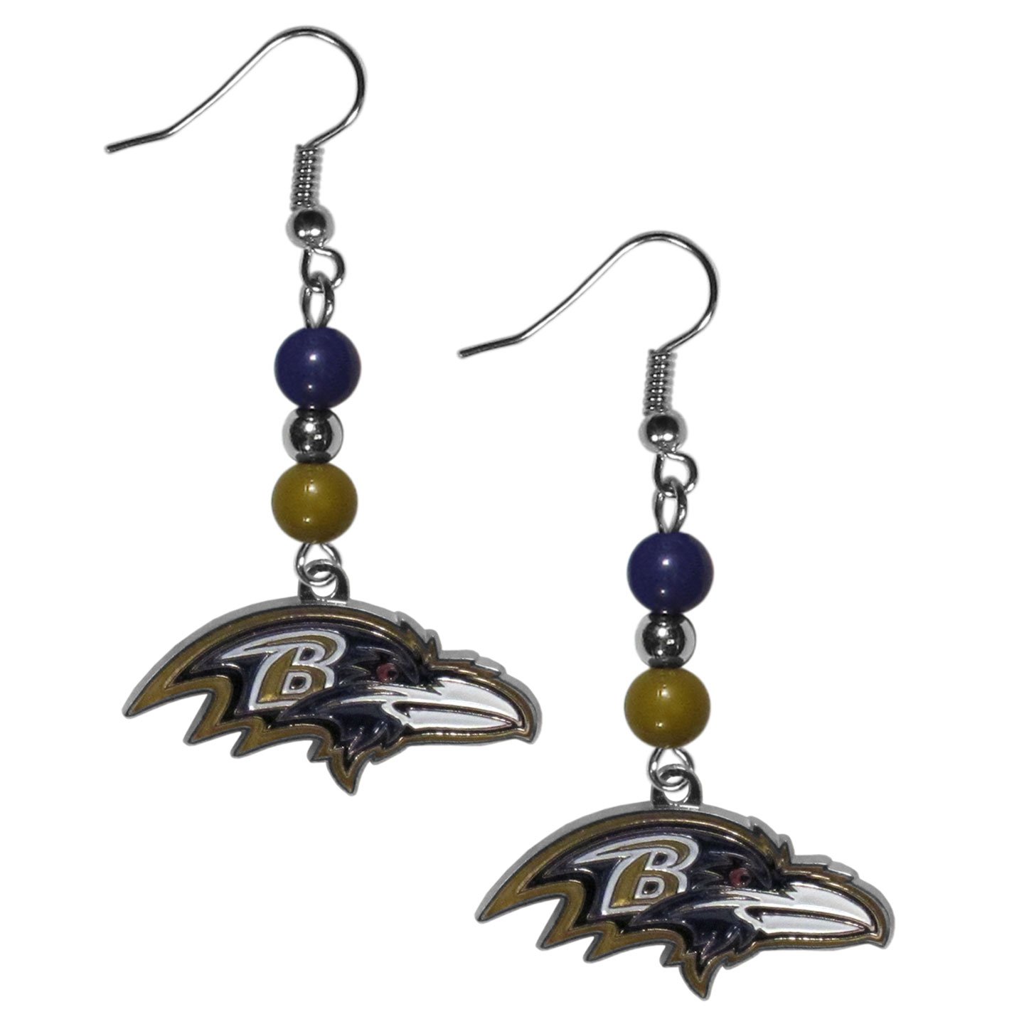 NFL Siskiyou Sports Womens Baltimore Ravens Fan Bead Dangle Earrings One Size Team Color,black