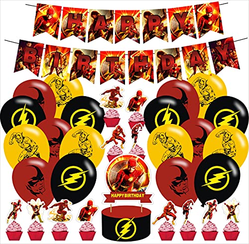 Flash Birthday Party Decorations,Birthday Party Supplies For Flash Includes The Flash Inspired Happy Birthday Banner - Cake Topper - 12 Cupcake Toppers - 18 Balloons