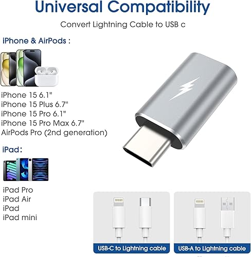Miniatura 3 de TechMatte Adaptador Lightning a USB C y USB C a Lightning, carga compatible con iPhone 15PlusProPro Max141312iPadAirPodsMacBookSamsungGoogle, no