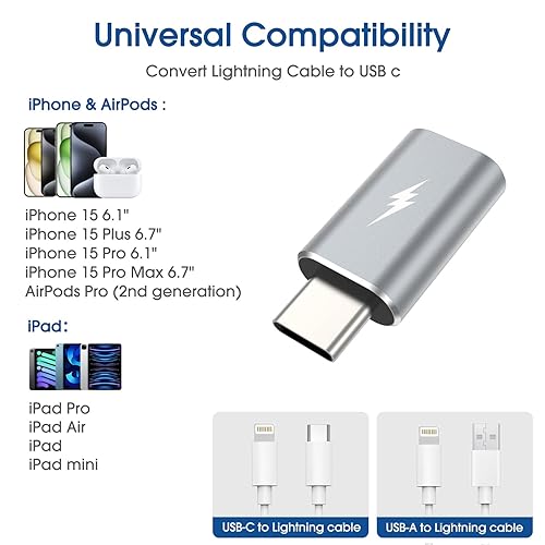 Miniatura 4 de TechMatte Adaptador Lightning a USB C y USB C a Lightning, carga compatible con iPhone 15PlusProPro Max141312iPadAirPodsMacBookSamsungGoogle, no