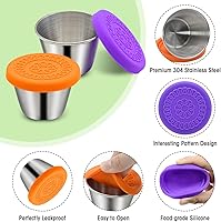 Vista 5 de Paquete de 6 recipientes de aderezo de ensalada de 2.4 onzas, pequeños recipientes de condimentos de acero inoxidable con tapas de silicona, a