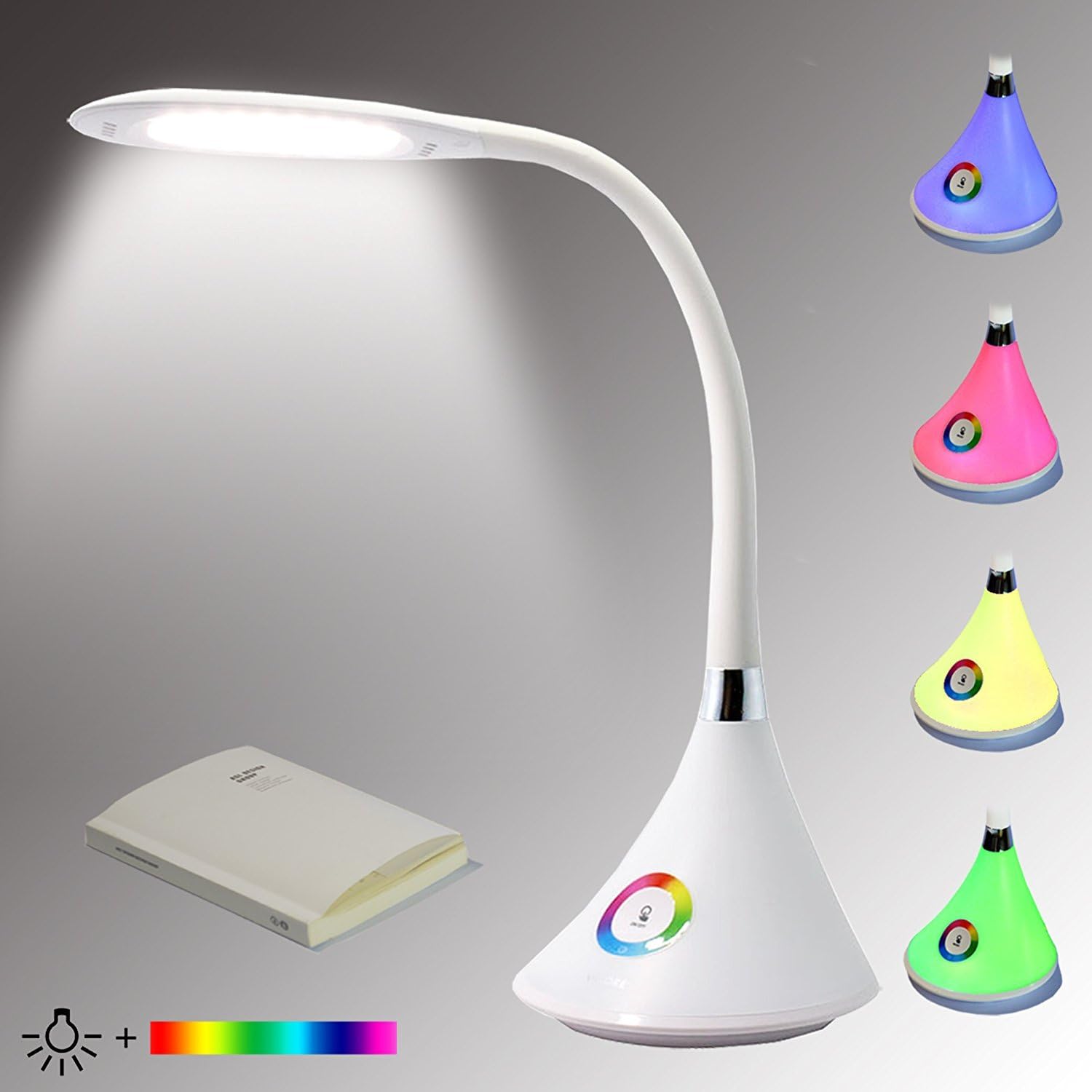 ALIDE Multifunction Led Desk Lamp,Colors Changing,Eye-Protection Reading Light,Adjustable Neck,Touch Control,3 Dimmable Levels Daylight Bedside Nightstand Table Lamp for Kids Bedroom Studying Working