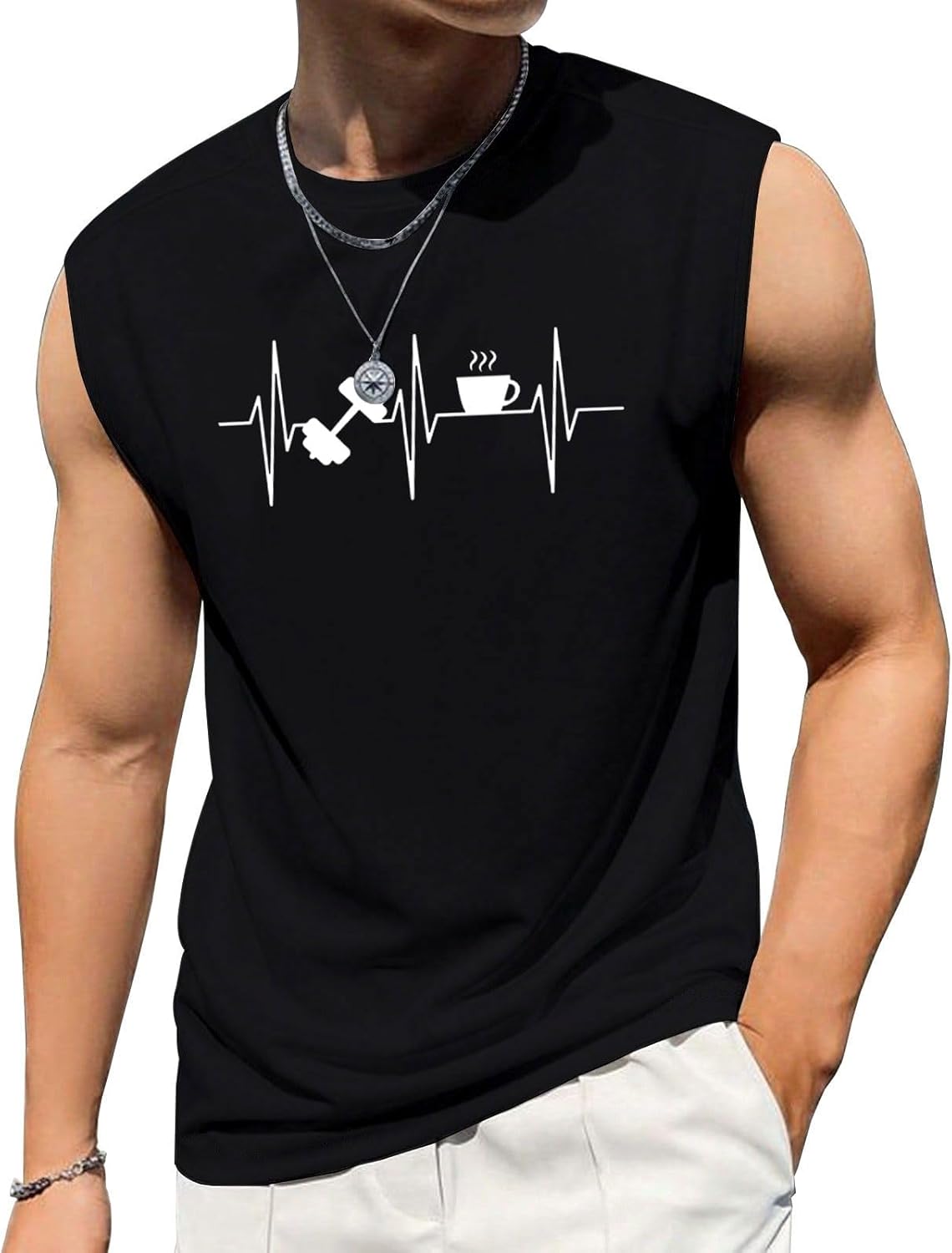 Mens Sleeveless Tank Tops Workout Gym Muscle Shirts Graphic Casual Summer Beach T-Shirt