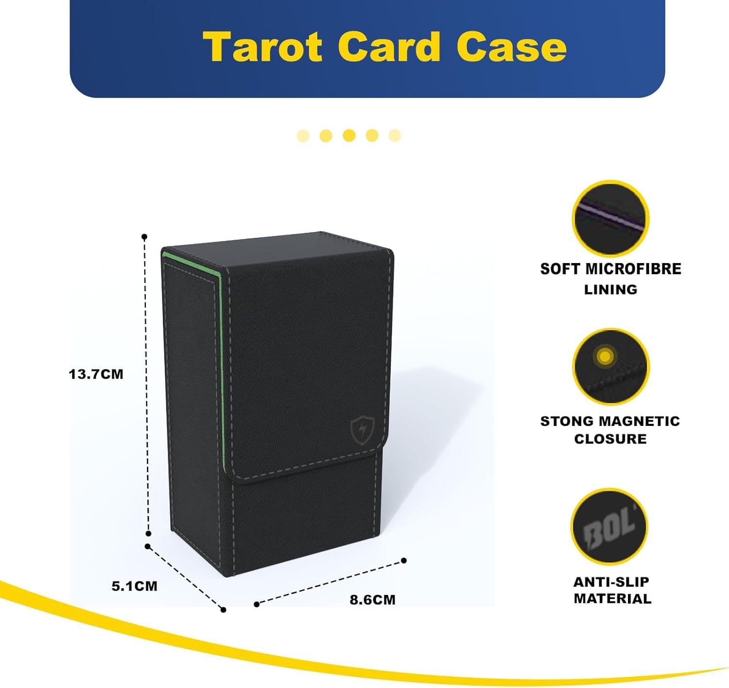 Boltquan Black Tarot Card Holder; Fold Top Case with Magnetic Lid; Fits Standard Size 5.39 x 3.38 x 2 Inches; Holds Rider Waite Tarot Deck - Image 2