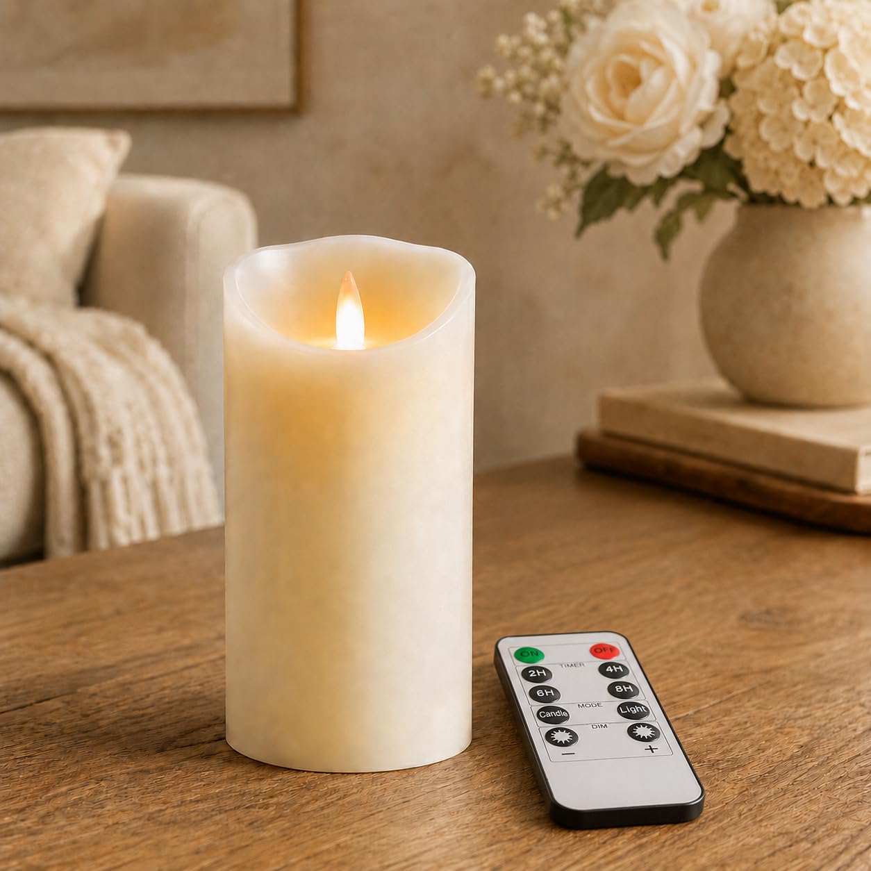 Da by Real Wax Flameless LED Candle, 8x15cm Single Flickering Candle with Moving Flame, Remote Control Included, AA Battery Powered (Batteries Not Included), Reusable Decor for Home Wedding Christmas — image 1