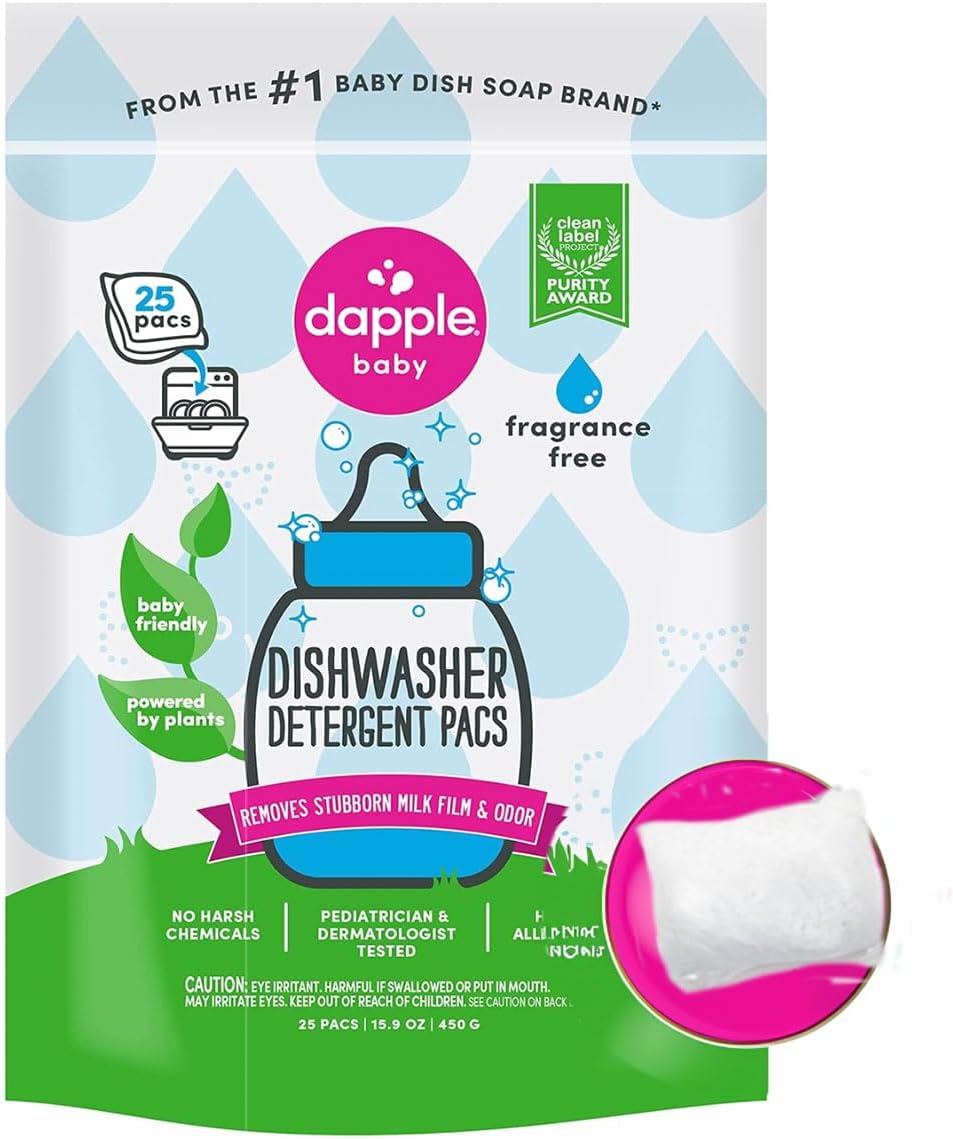 DAPPLE Baby Dishwasher Pacs, Fragrance Free, Plant Based