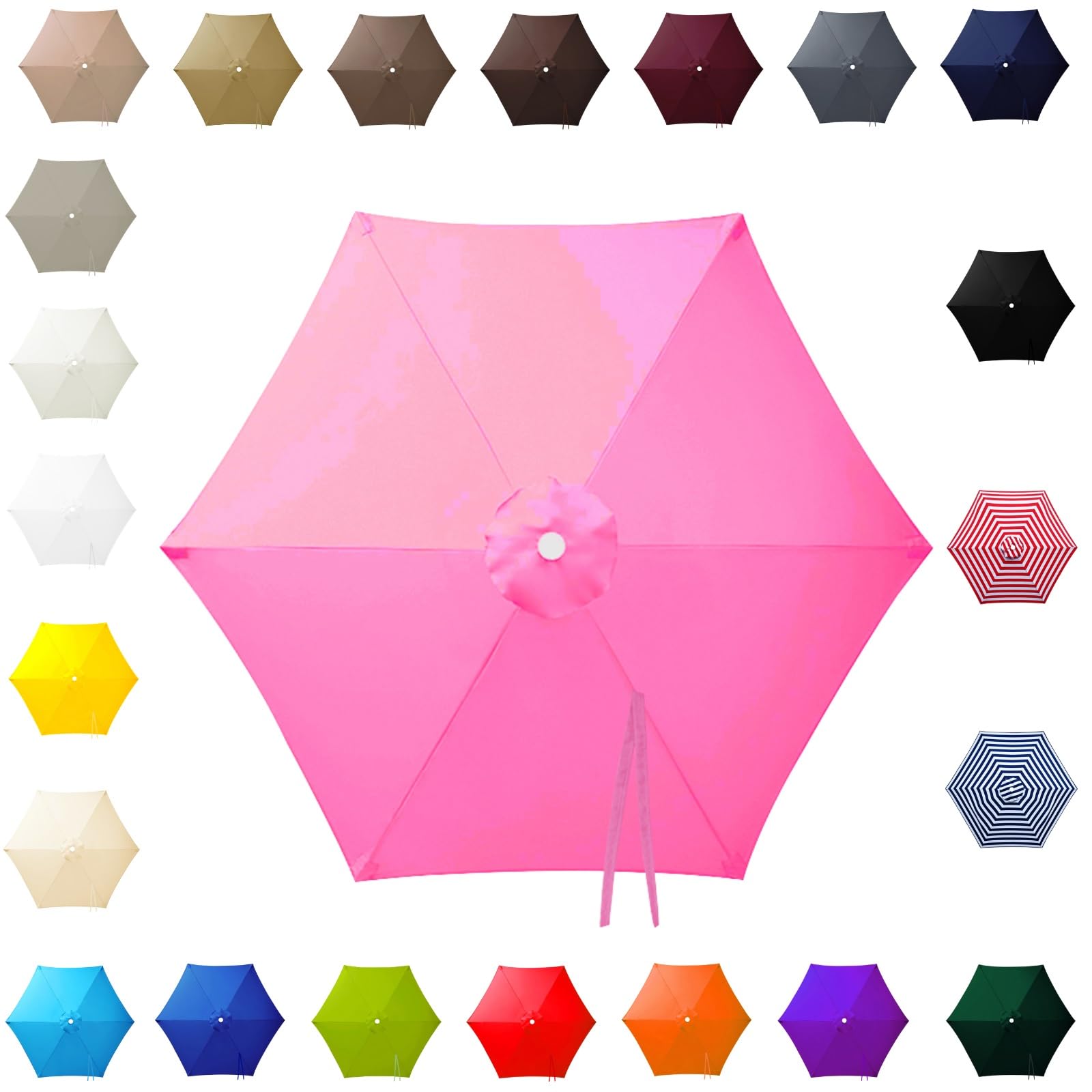 3.0m Replacement Parasol Canopy for 6 Arms, 2m-3m Patio Umbrella Cloth, Waterproof Outdoor Garden Canopy, Beach Parasols Covers, Fabric Sun Shade Top Only, for Pool Lawn(Pink,2.50m/7.5ft)