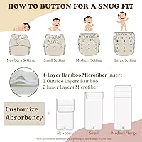 Vista 6 de Mama Koala Pañales de tela para bebé 2.0 con forro AWJ y panel de abdomen, pañales de bolsillo lavables y reutilizables, paquete de 6 con 6 rellenos