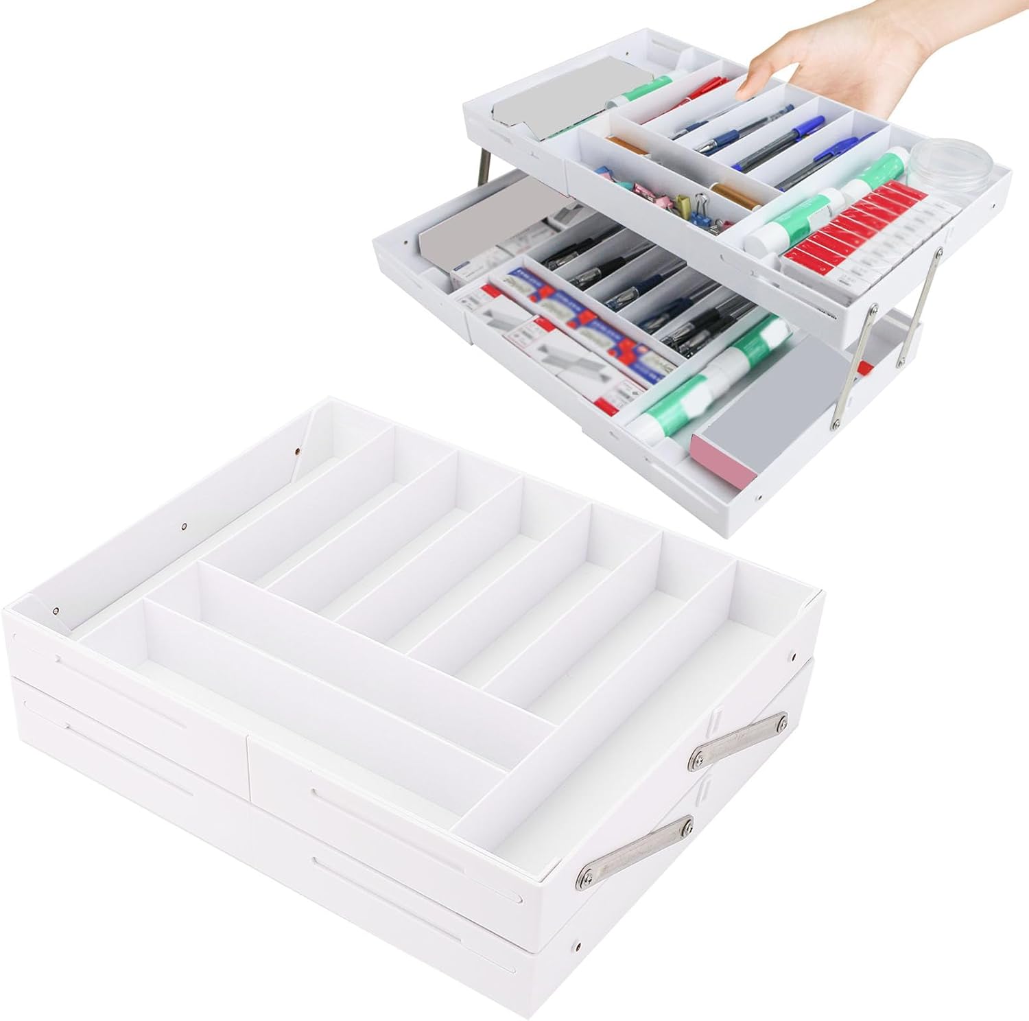 Luqeeg Drawer Foldable Organizer Tray Multifunctional Desk Organizer Foldable Expandable Tray Home Storage Office Supplies for Kitchen Jewelry Cosmetics Skincare Products (White)