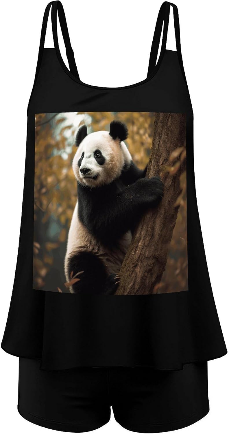 Animals on Tree Tankini Swimsuits for Women Tummy Control Two Piece Bathing Suits Swim Tops with Boy Shorts