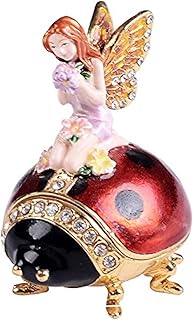 Fairy on Ladybug Trinket Box Jewelry Box Hand Painted Decorative Box wit...