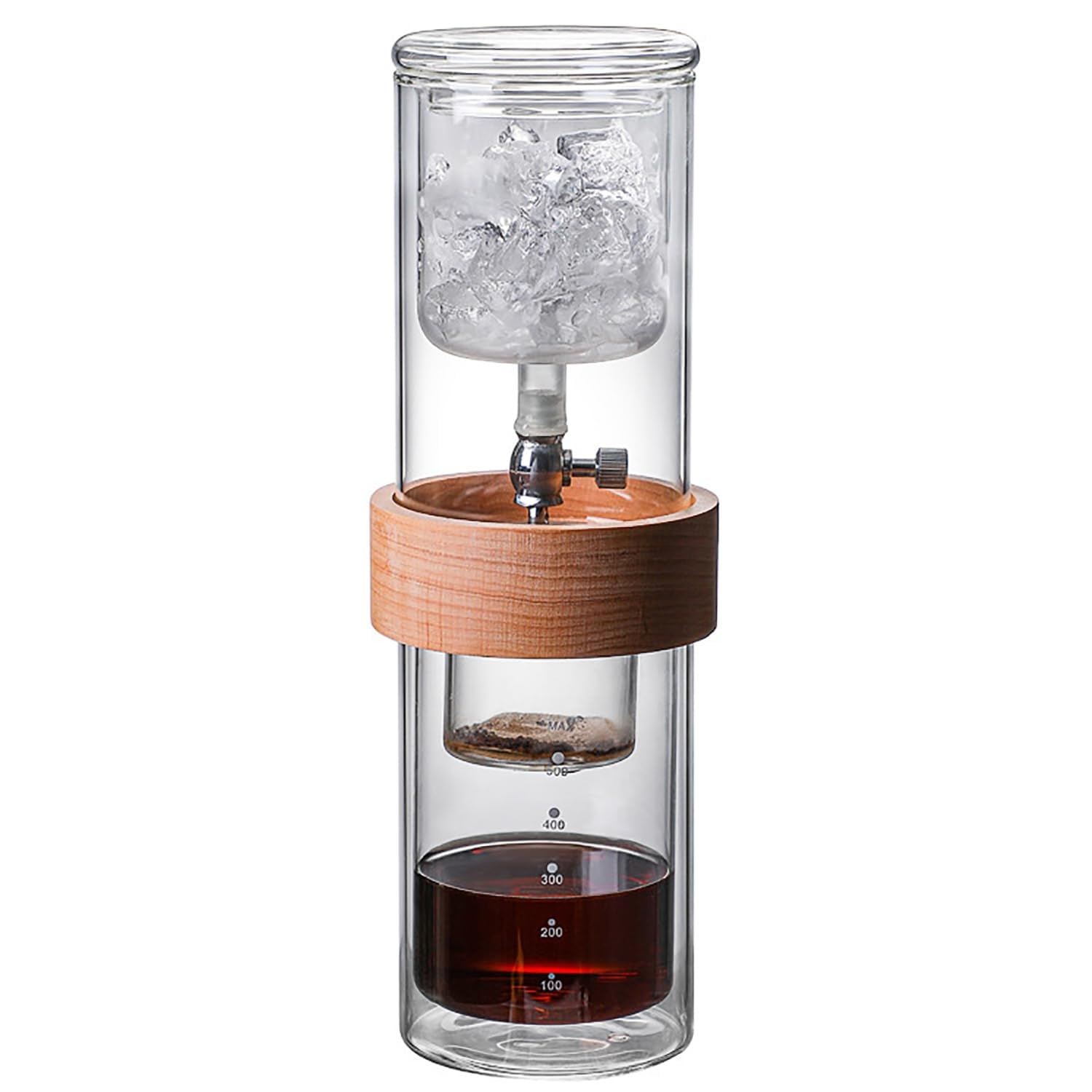 Cafetera de goteo Cold Brew, torre de goteo de vidrio de borosilicato de 500 ml con válvula reguladora de caudal para el hogar y la cafetería