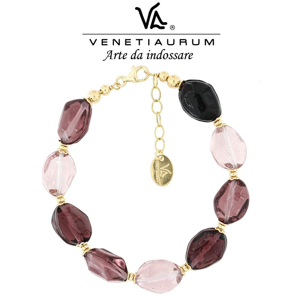 Venetiaurum - Bracciale per Donna Con Pietre Colore Ametista In Vetro Originale Di Murano E Argento 925 - Gioiello Made In Italy Certificato