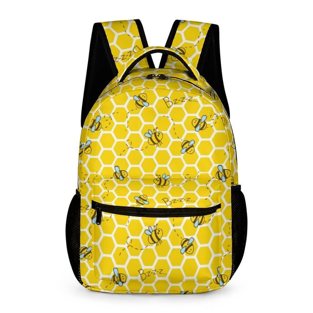 Homieblanket Bee Backpack for Kids Girls Boys School, 16 Inches Cute Bee Theme Bookbag, Adjustable, Lightweight, Large Capacity, Colorful