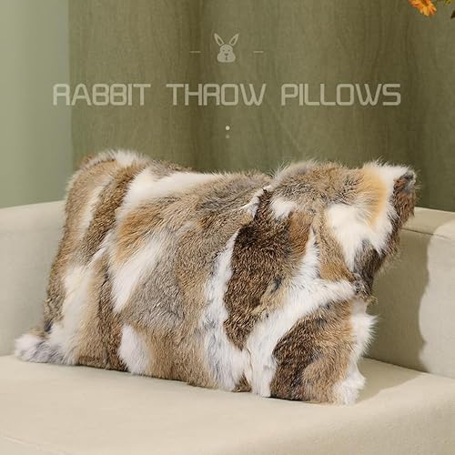 Miniatura 8 de MOOX Fundas de almohada de piel de conejo, decorativas, esponjosas, suaves, mullidas, de lujo, piel de animal auténtico, almohada lumbar de 12 x 20