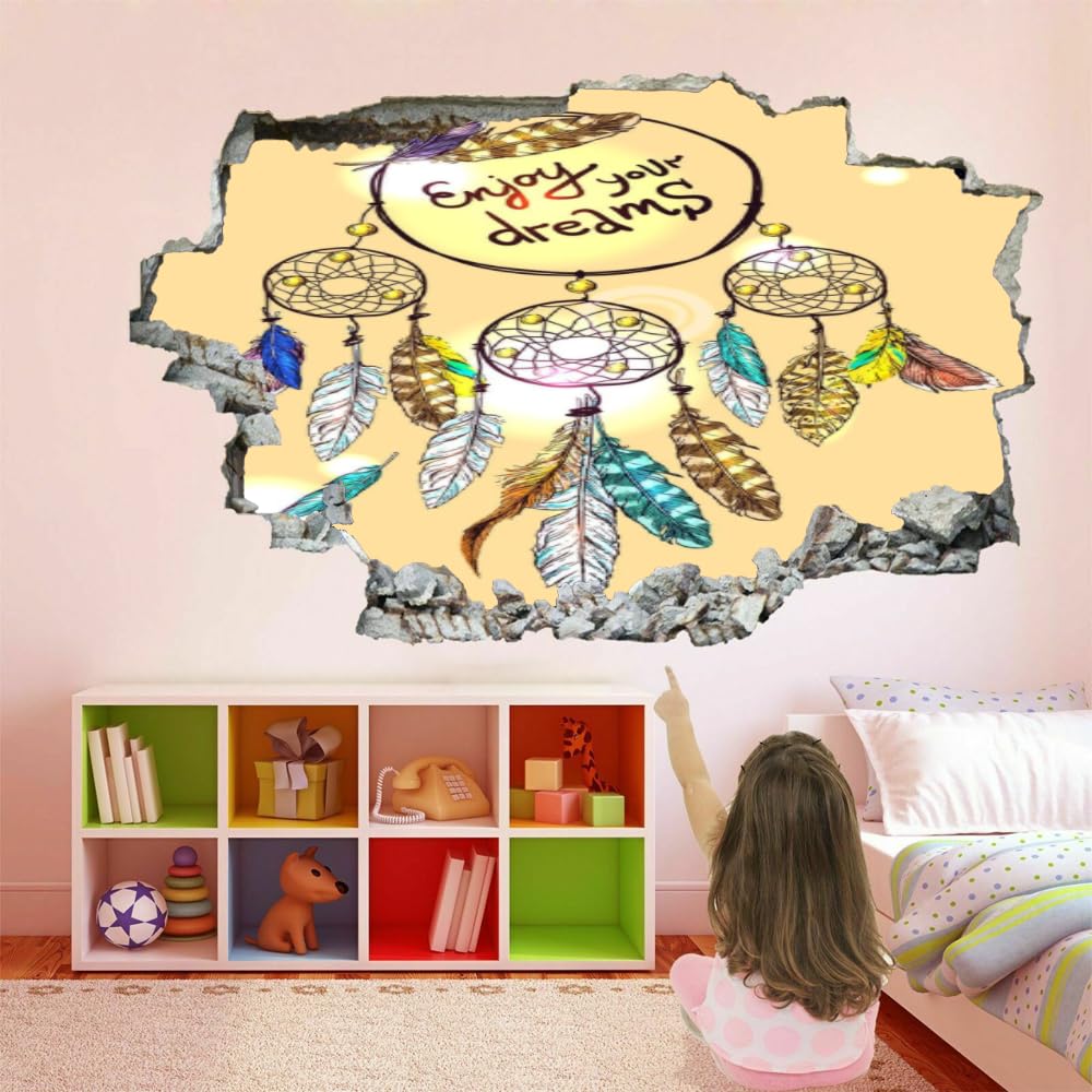 Sticker Mural 3D Attrape-Rêves Autocollant De Tatouage Mural Brisé Décor De Chambre À Coucher Pour Garçons Autocollants Muraux Rêve Pour Bébé Pépinière Fille Enfants Chambre Mur Décors