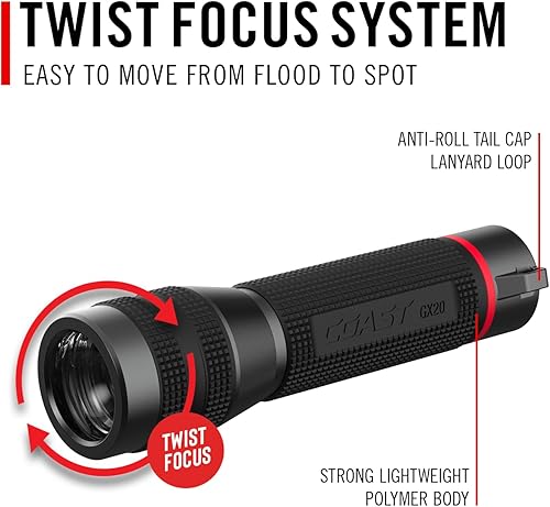 Miniatura 6 de Coast GX20 - Linterna LED alcalina impermeable de doble potencia de 1200 lúmenes con enfoque giratorio, tapa antivuelco y mango texturizado,