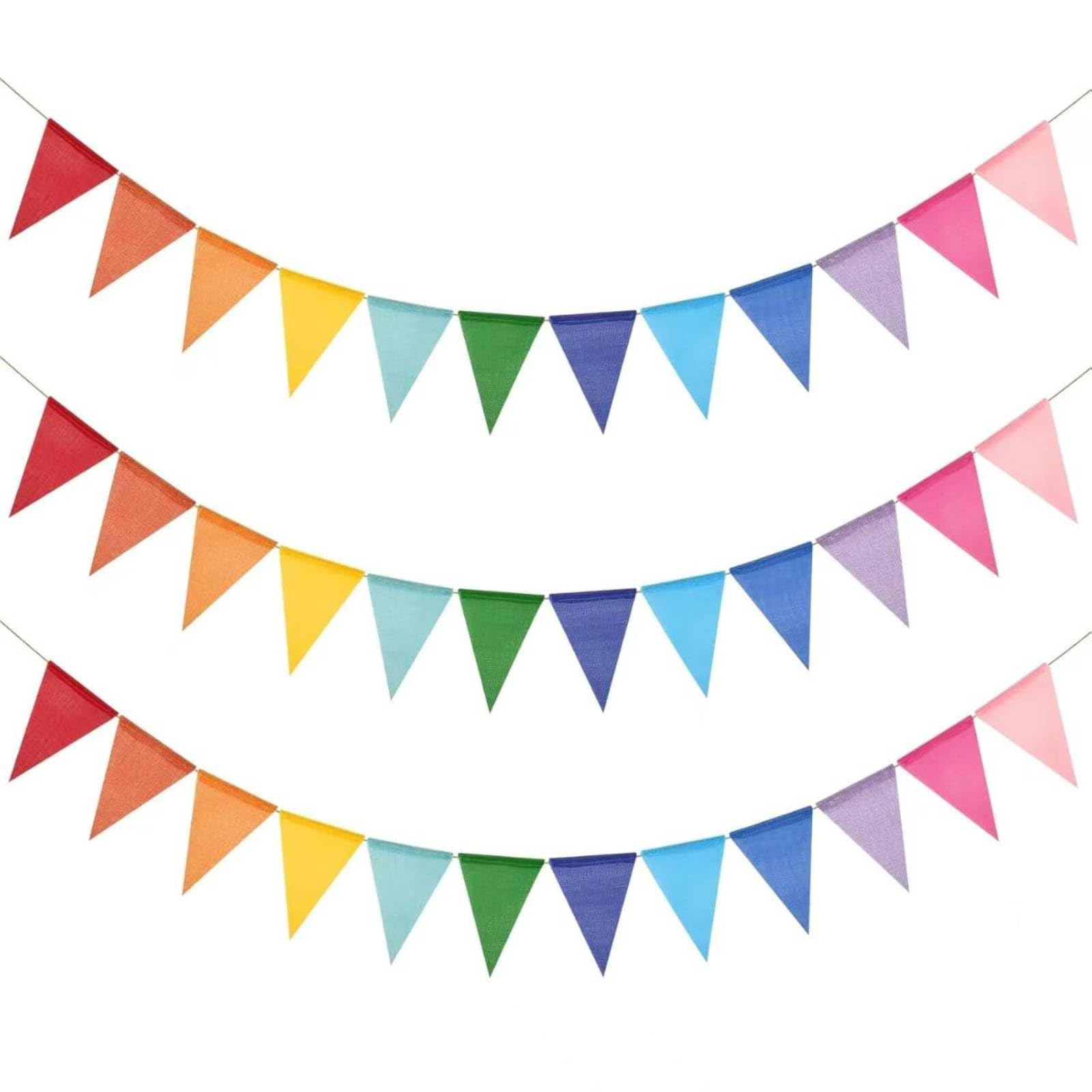 Rainbow Bunting Banner,36PCS Outdoor Waterproof Triangle Flags Colorful Birthday Garland Imitated Linen Burlap Bunting for Garden Birthday Party Home Festival Decoration