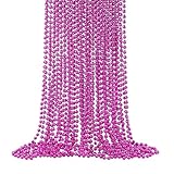 24 PCS Hot Pink Beads Necklaces, 33‘’ Pink Mardi Gras Beads, Round Cancer Beaded Necklace, Party Necklace for Mardi Gras, Christmas, Valentine's Day Party Favors