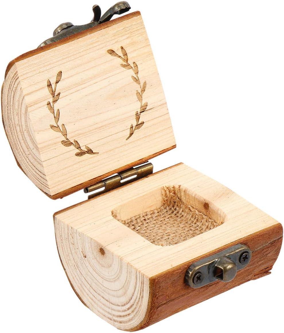 Kichvoe Rustic Wooden Ring Box Lightweight and Delicate Ring Holder for Wedding Ceremony and Display Easy to Carry Vintage Chic Wooden Storage Box