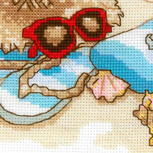 Image of RIOLIS Holiday by the Sea - Counted Cross Stitch Kit - 9 inch x 7 inch Zweigart 14ct, white AIDA 12 Colors