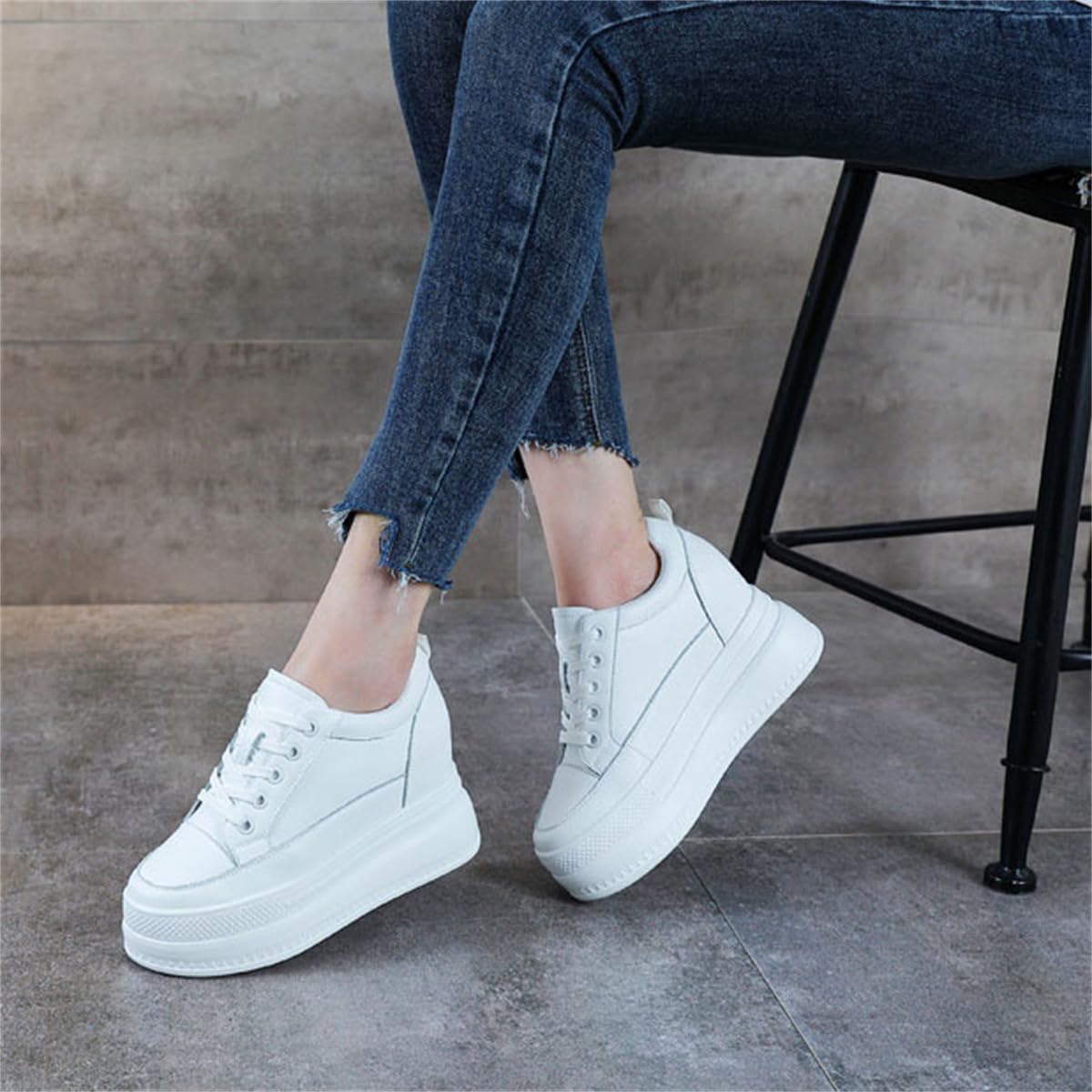 VEACAM Zapatos De Tacón De Cuña para Mujer, Calzado De Tenis De Cuero Antideslizante Transpirable Zapatillas De Moda para Niñas