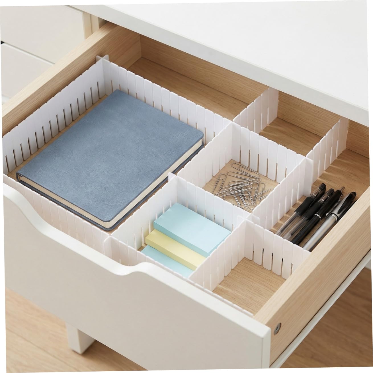 Divisori per Cassetto Regolabili in Pp 34 Pezzi Color Bianco | Angoli Arrotondati, 34 Elementi in Set, Lavorazione Curata e Struttura Resistente All'usura
