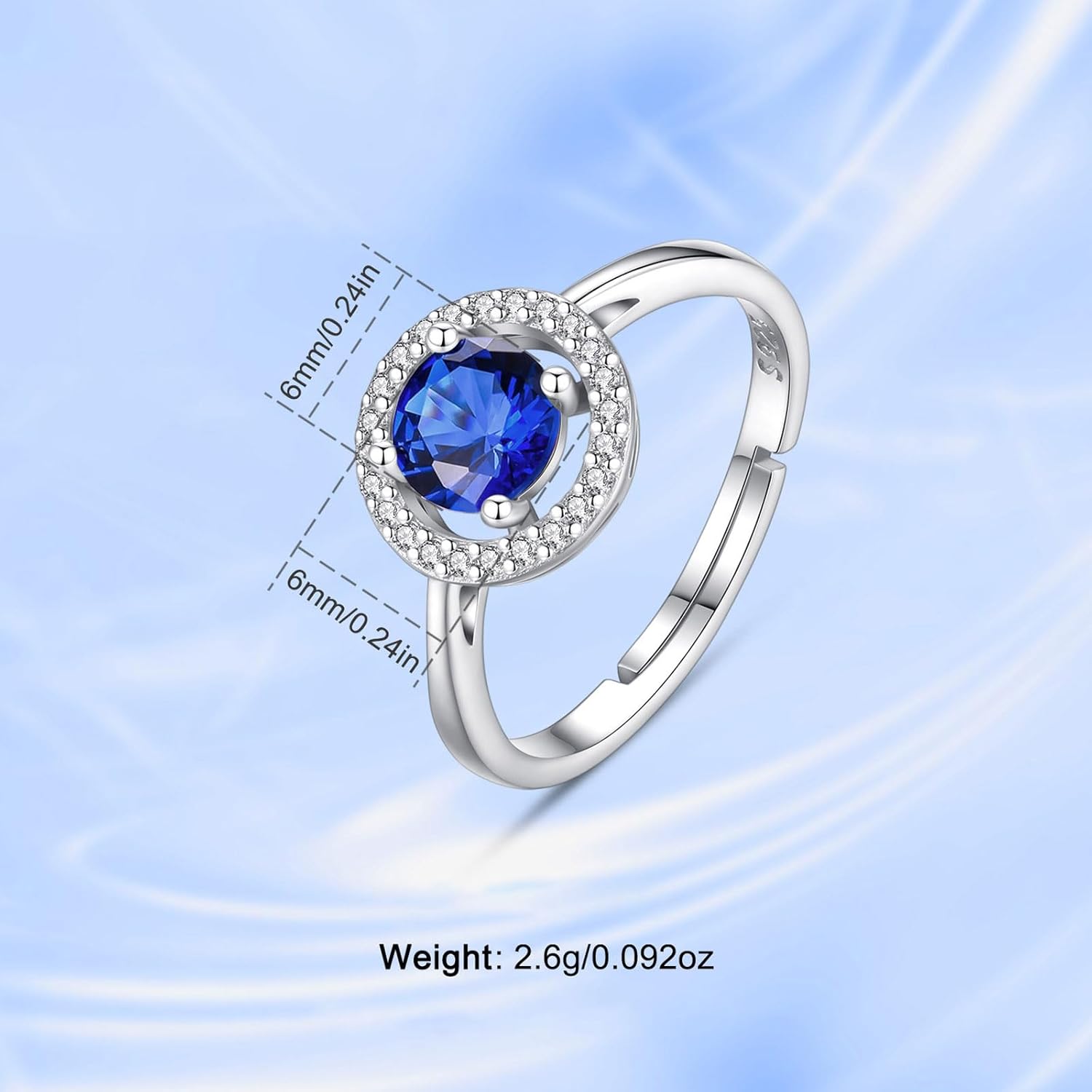 INFUSEU September Birthstone Ring Sapphire Blue Zircon Women Thin Sterling Silver 925 Navy CZ Jewelry Gift Adjustable 7 6 8 Stackable Stacking Birthday Valentines Mothers Day - Image 6