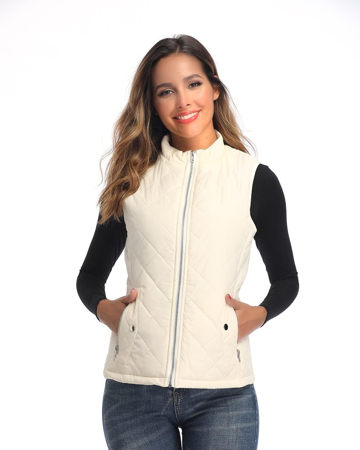 LONGKING Women's Vest, Stand Collar Lightweight Zip Quilted Vest for Women - Image 4