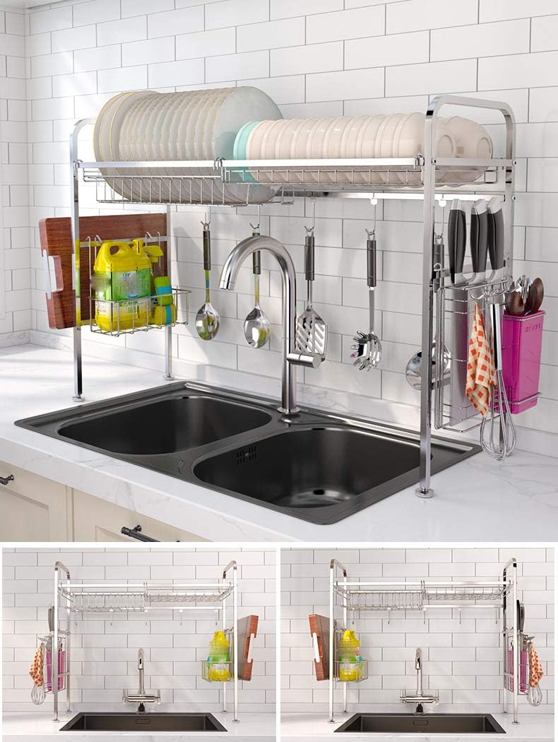 SUS304 Stainless Steel Over the Sink Drainer Rack, Shelf for Water Flowing, Kitchen Utensils (1 Tier, 26.8 inches (68 cm))